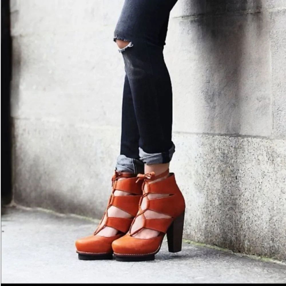 ✨🧡 Cinnamon Rust Burnt Orange Jeffrey Campbell x Free People Laced Heels 🧡✨